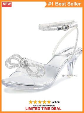 Rhinestone Bowknot Strappy Clear Heels Ankle Strap Platform Sandals